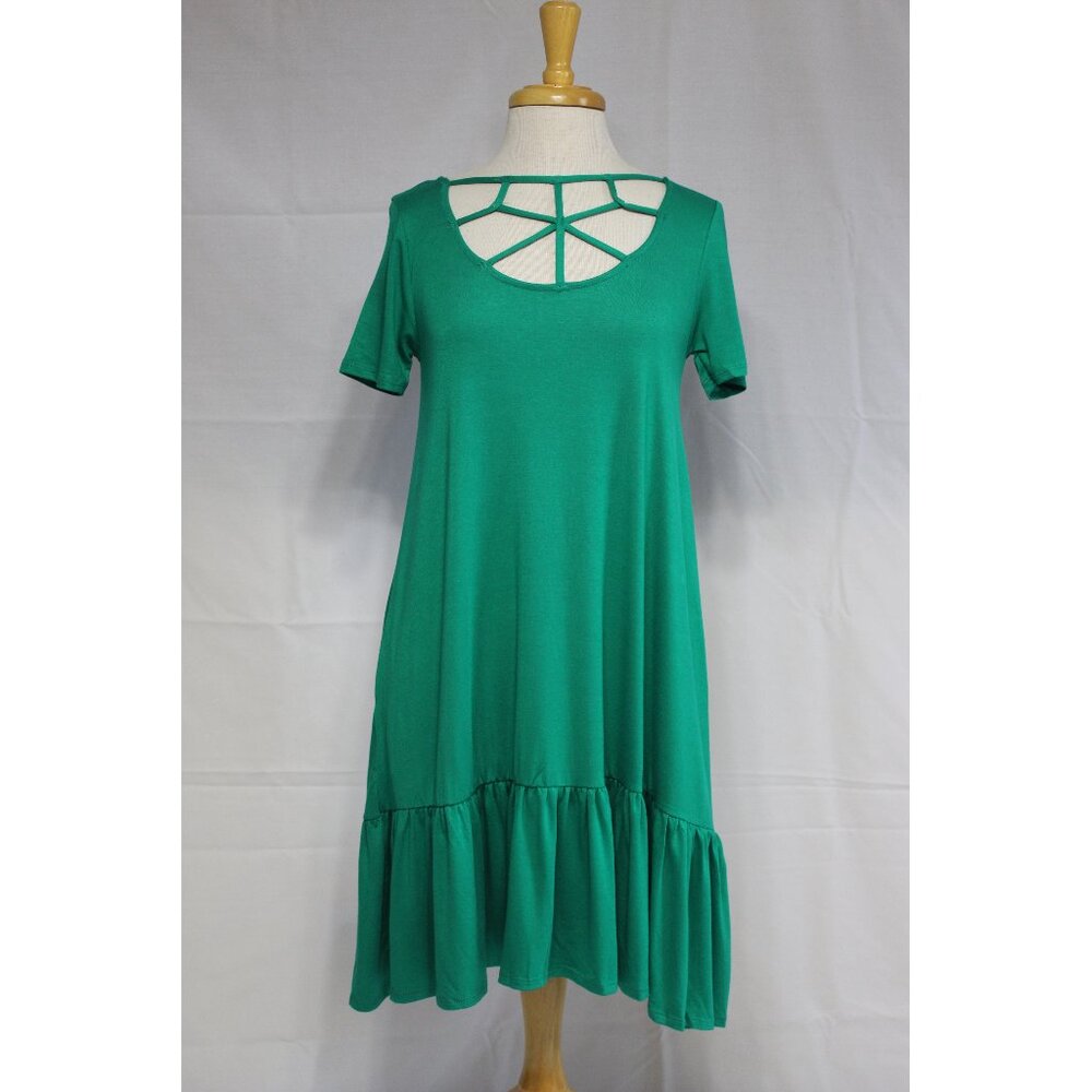 Zenana Casual Dress-Knee Length-#7041-Sizes S to XL-EMERALD GREEN-NEW